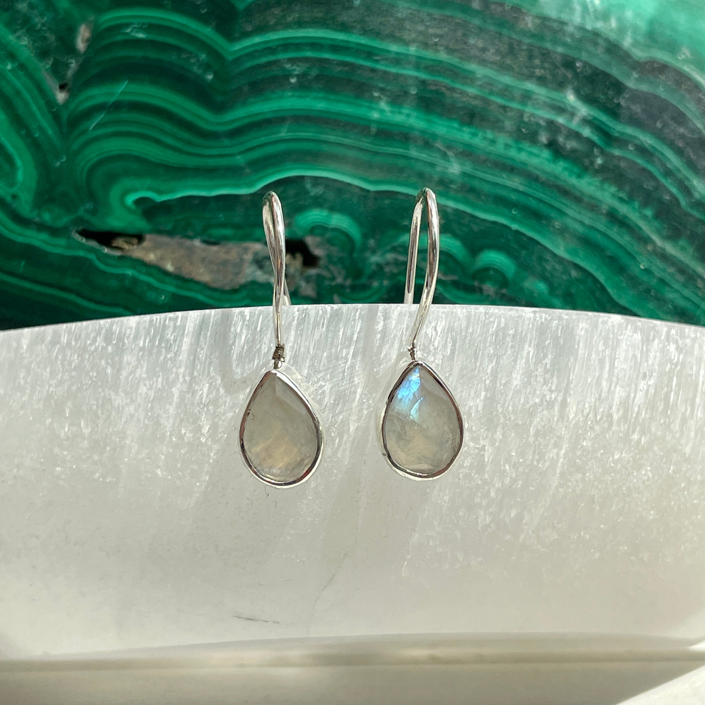 Sterling Silver Earrings - Rainbow Moonstone - Teardrop Sterling Silver Earrings - Rainbow Moonstone - Teardrop